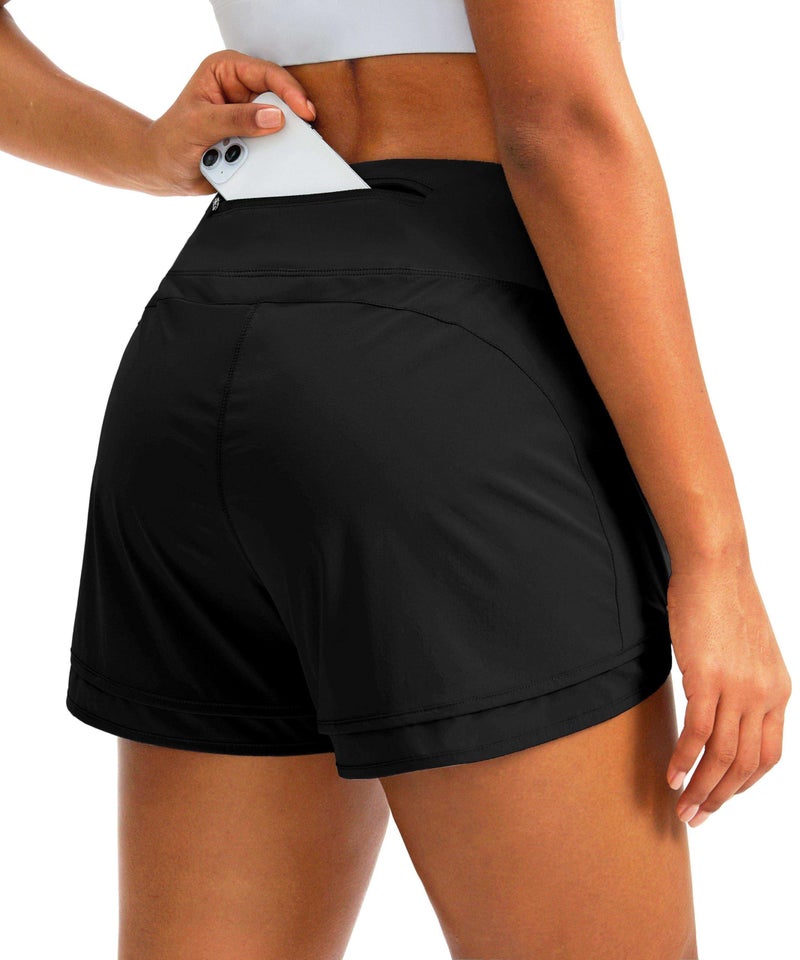 Soothfeel Women's Running Shorts High Waisted Quick-Dry 3 Inch Gym Workout Athletic Shorts for Women with Zipper Pocket(Black, XL) - Image 1